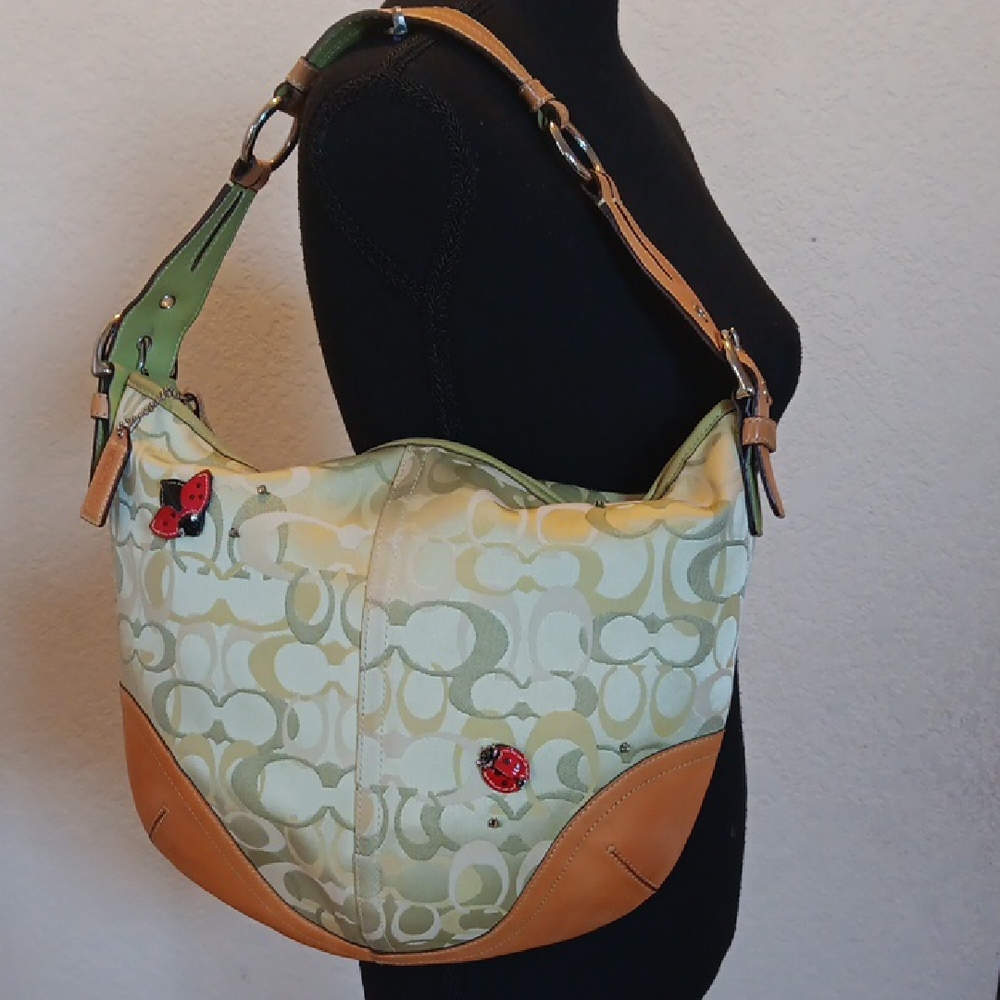 *Upcycled Coach Y2k Green Hobo With Coach Ladybugs 🐞 - Picture 3 of 17
